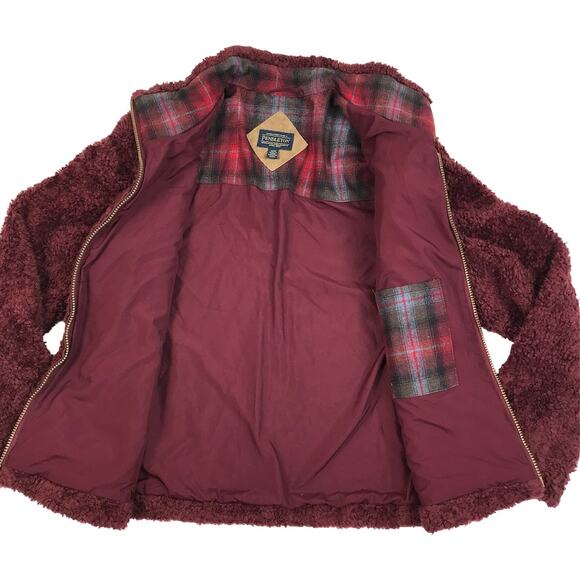 PENDLETON Fuzzy Sherpa Full Zip Jacket Women M Burgundy Cozy Everyday Travel EUC - Picture 6 of 13